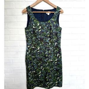 LOFT Women's Blue Rose Floral Shift Pencil Dress Sleeveless Cotton Blend sz 10